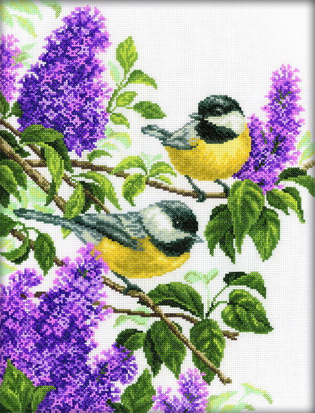 Синицы на сирени - цветы - оригинал