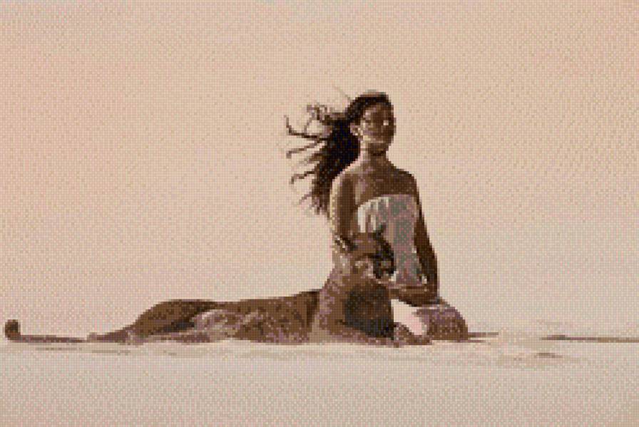 Спокойствие - девушка, монохром, пустыня - предпросмотр