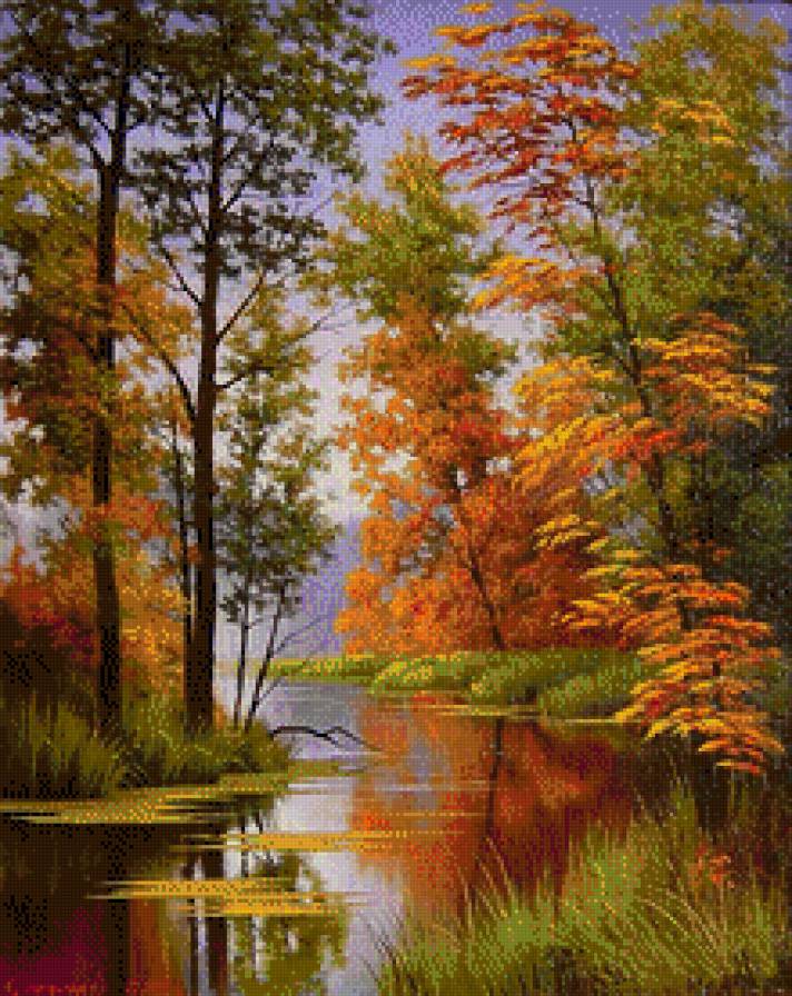 осень- очей очарование - вода, осень, лес, деревья - предпросмотр