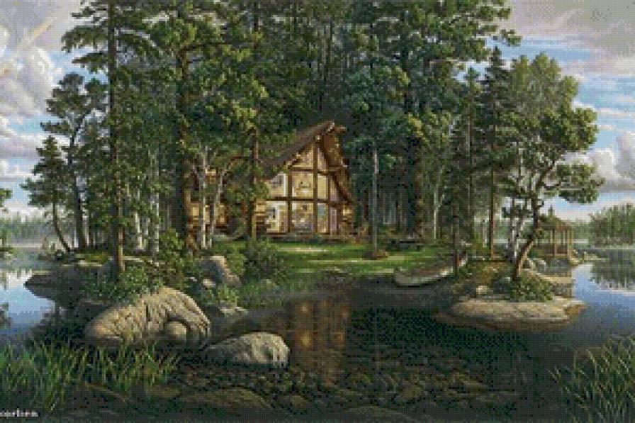 домик на озере - природа, пейзаж, дом - предпросмотр