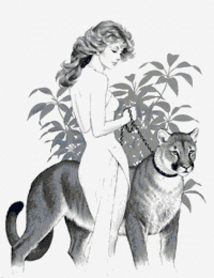 Леди с пумой... - монохром, люди, пума, большие кошки, животные, дама - предпросмотр