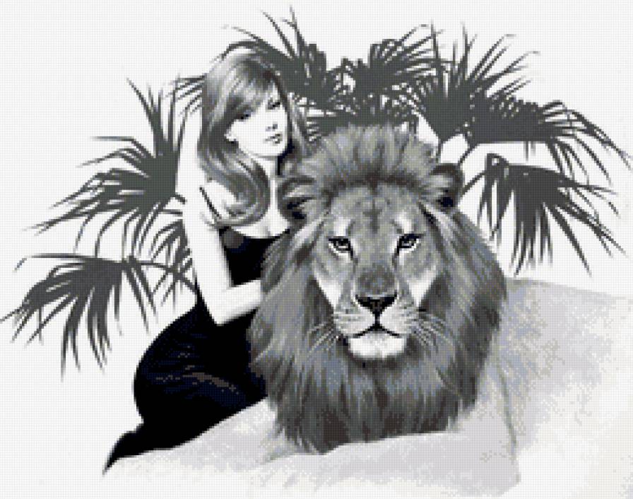 Леди со львом... - люди, монохром, лев, животные, дама, большие кошки - предпросмотр