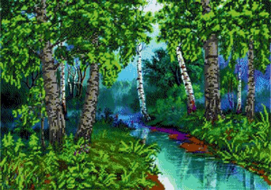 Березовая роща - березы, лес, природа, река, пейзаж - предпросмотр