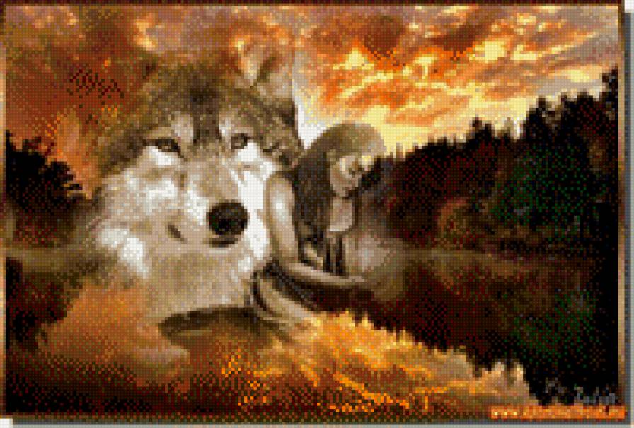 №755719 - волк, девушка - предпросмотр