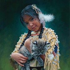 Индейская девочка с котенком