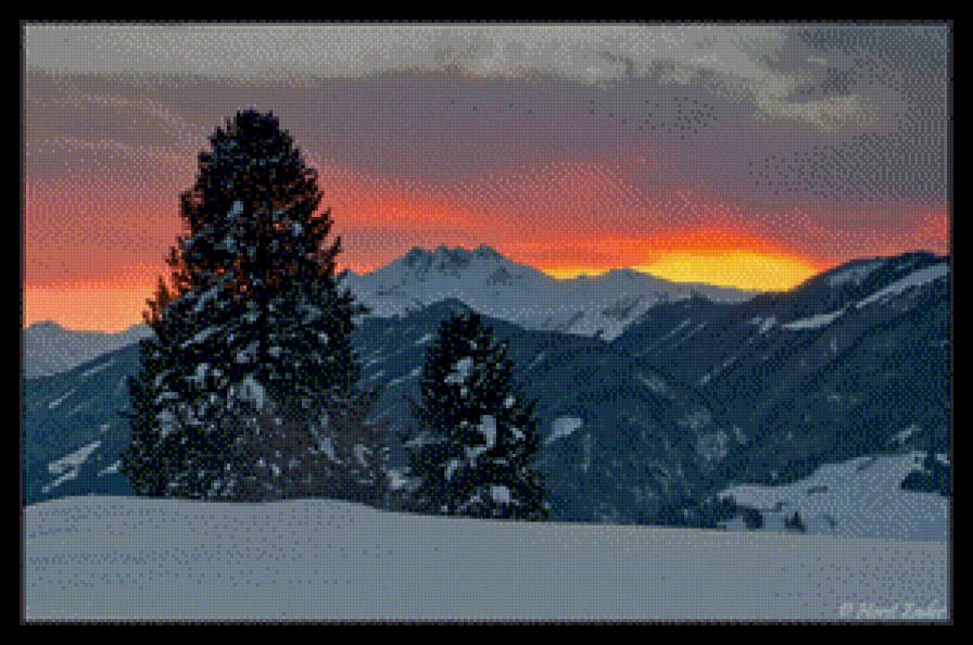 Зима - зима, горы, закат, пейзаж - предпросмотр
