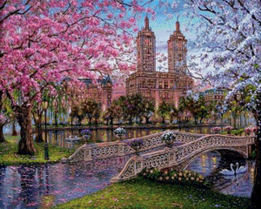 картина - город, дождь, весна, мост, пейзаж, мостик - предпросмотр