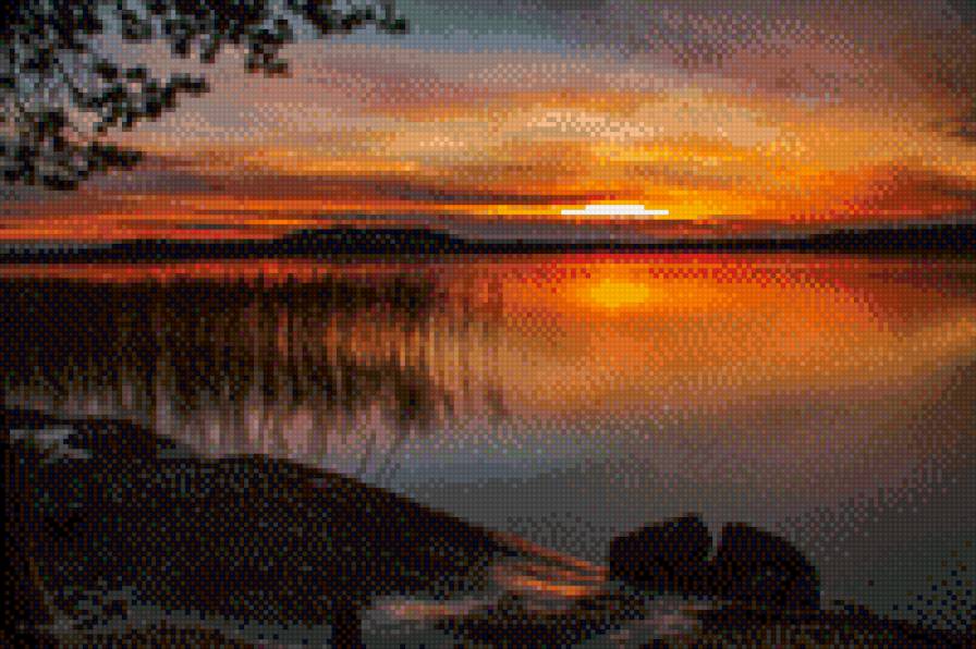 рассвет - пейзаж, водоем - предпросмотр