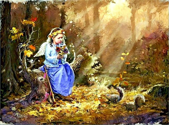 прогулка в осеннем лесу - картина - оригинал