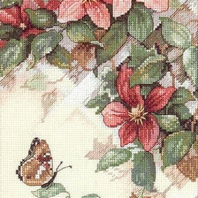 Оригинал схемы вышивки «клематис и бабочка» (№758173)