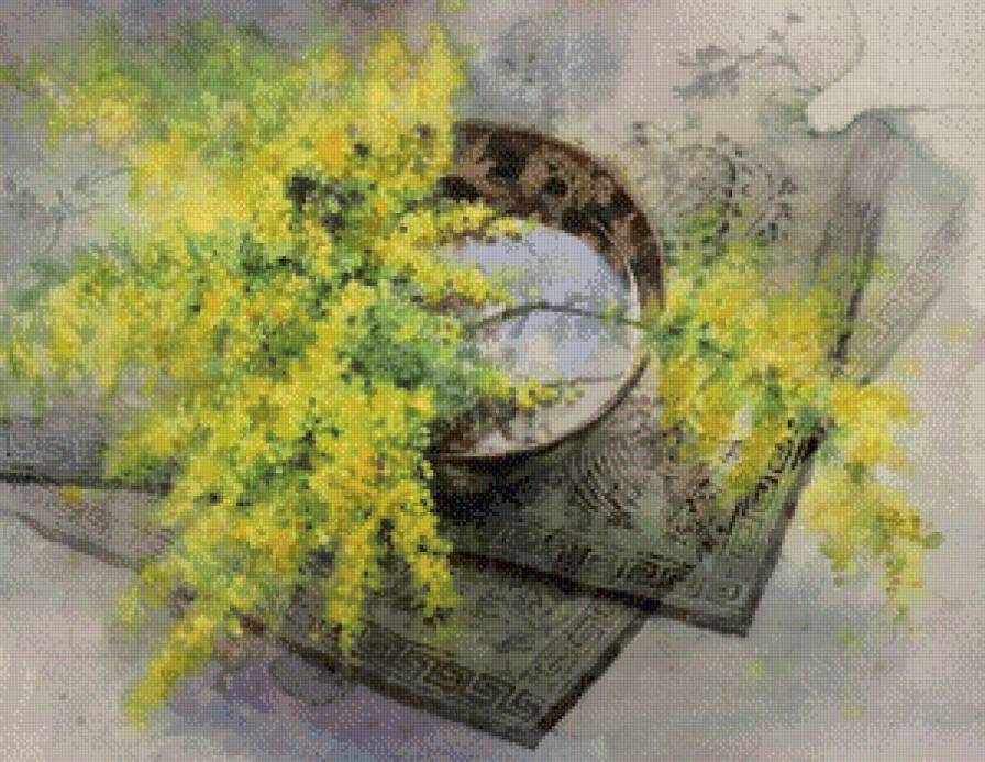 Японская живопись - рисунок, цветы, акварель, растения - предпросмотр