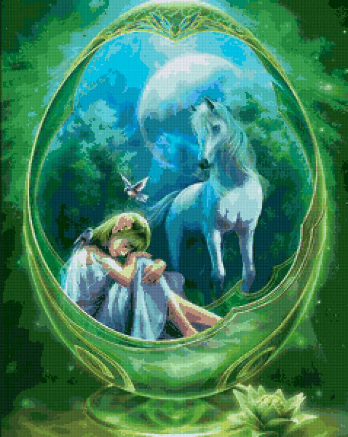 Печаль - сказка, единорог, девушка - предпросмотр