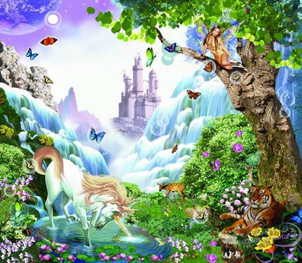 Волшебство - природа, сказка, единорог, замок - оригинал