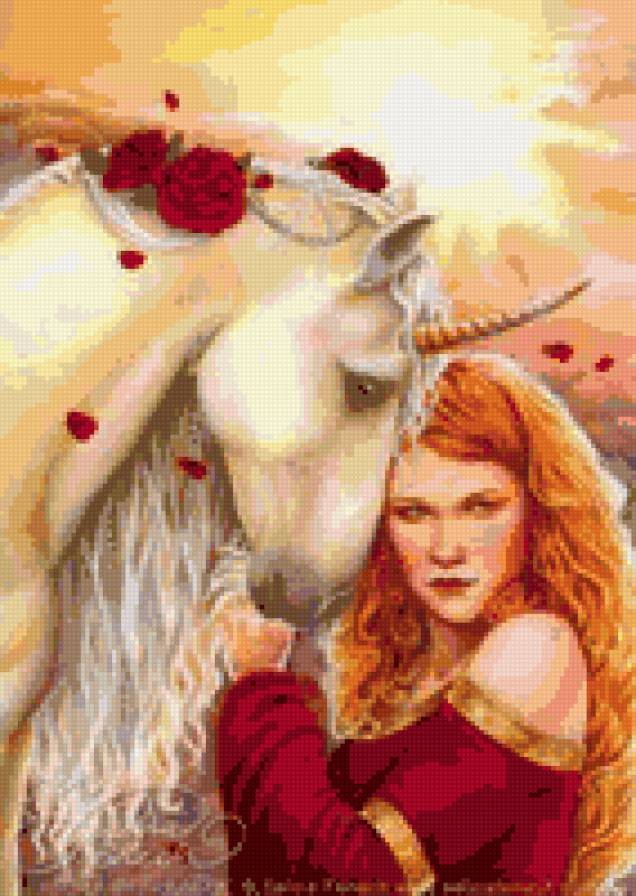 Девушка с единорогом - сказка, девушка, единорог - предпросмотр
