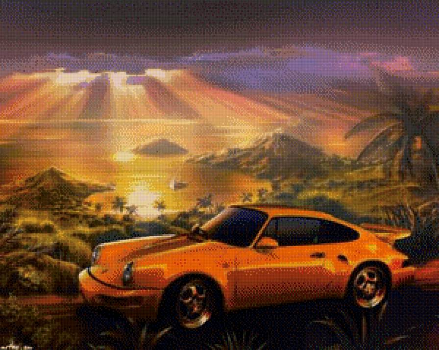машинка - автомобиль, авто, машины, закат, рассвет, пейзаж, природа, машина - предпросмотр