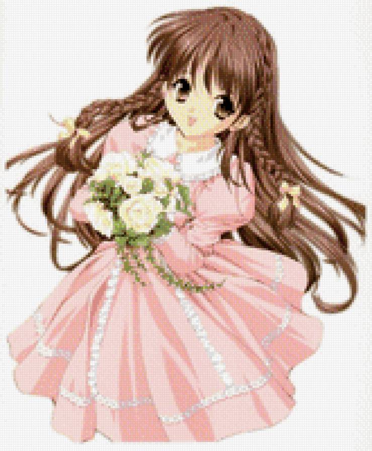 Девушка с цветами - аниме, девушки - предпросмотр