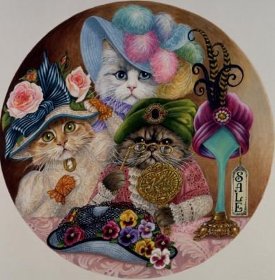 модники - животные, кот, кошки, кошечки, коты, картина, шляпа - оригинал