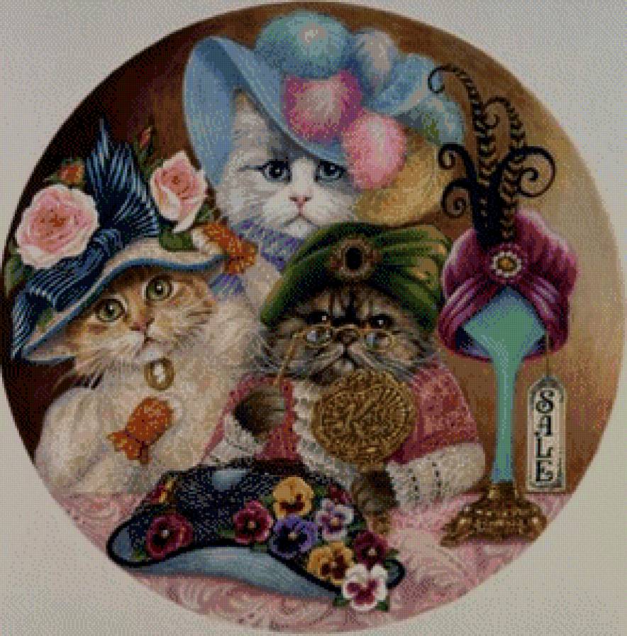 модники - картина, коты, шляпа, кот, кошечки, животные, кошки - предпросмотр