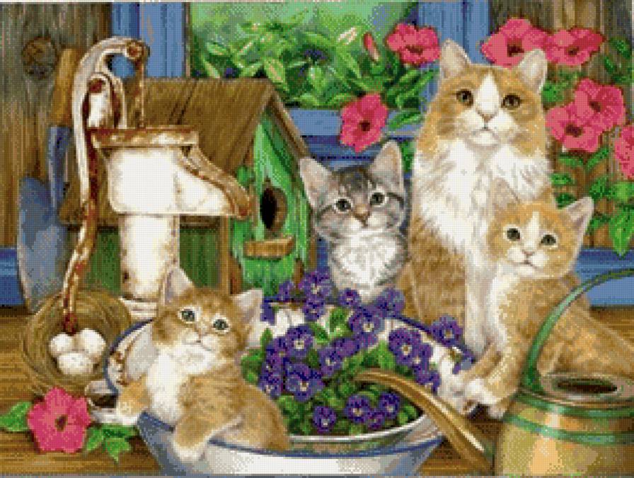 котики - кошка, картина, коты, котенок, кошки, скворечник, котята, животные - предпросмотр