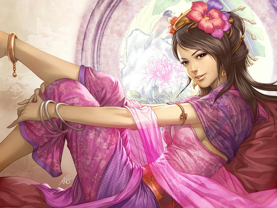 Девушка в розовом платье - девушки, девушки фэнтези - оригинал