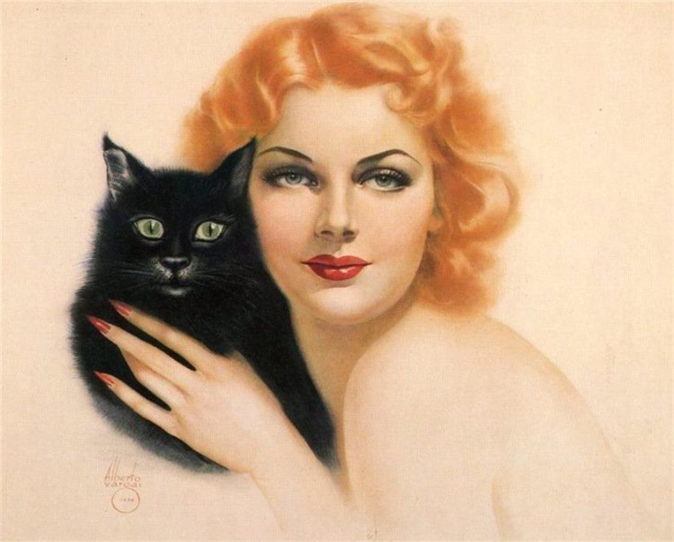 женщина с котом - женщина.кот - оригинал