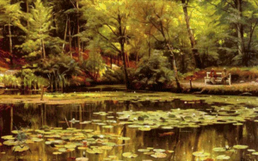 лесное озеро - лотосы, пейзаж, озеро, природа - предпросмотр