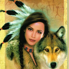 Оригинал схемы вышивки «девушка и волк» (№761625)