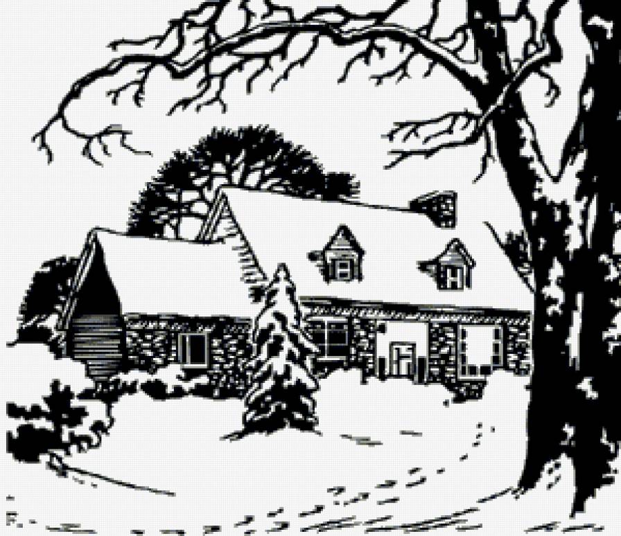 зима - домик в деревне - предпросмотр