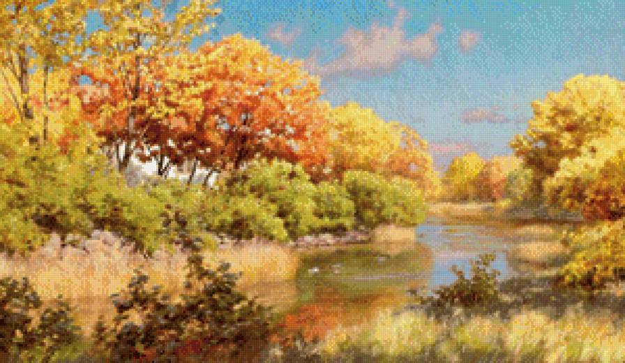 осенний пейзаж - лес, деревья, пейзаж, осень, река - предпросмотр