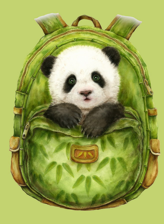 Панда в рюкзаке - бамбук, панда, идея для подушки, детское - оригинал