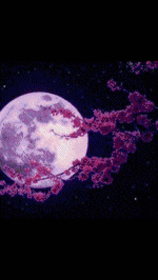 Полнолуние и сакура. - ночь, сакура, полнолуние, весна, луна - предпросмотр