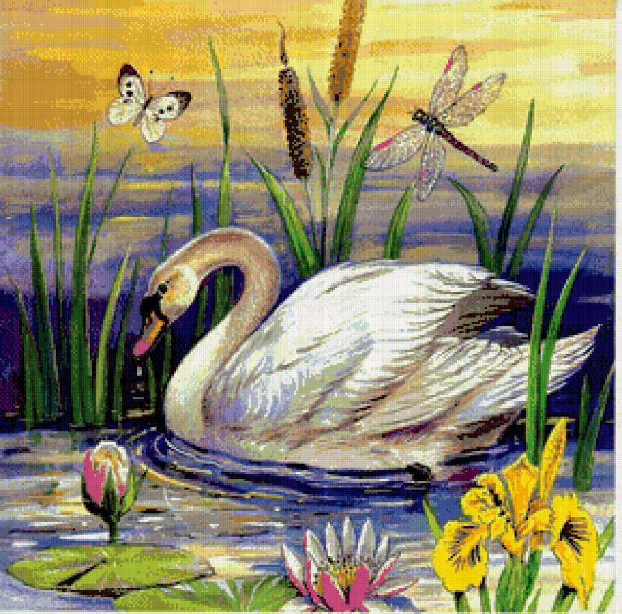 лебедь - растения, птицы - предпросмотр