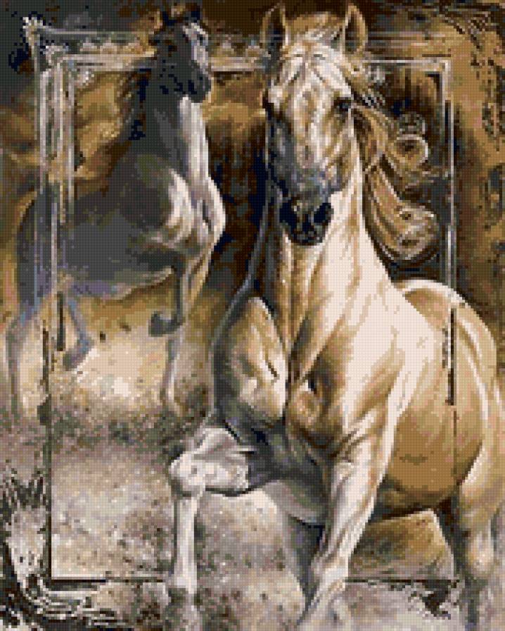 Кони - живопись, кони, картина - предпросмотр