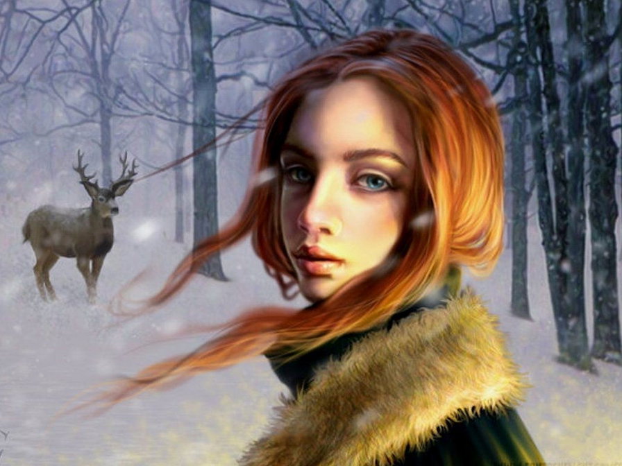 Девочка в зимнем лесу - сказка, девочка - оригинал