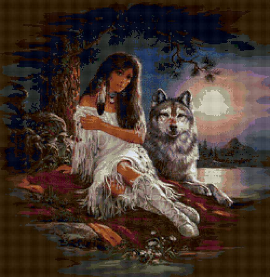 С волком у моря - волк, вода, девушка, море - предпросмотр