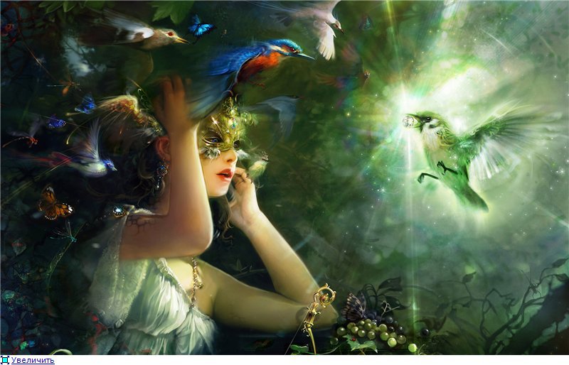 Волшебство - природа, фэнтези, девушка, птицы - оригинал