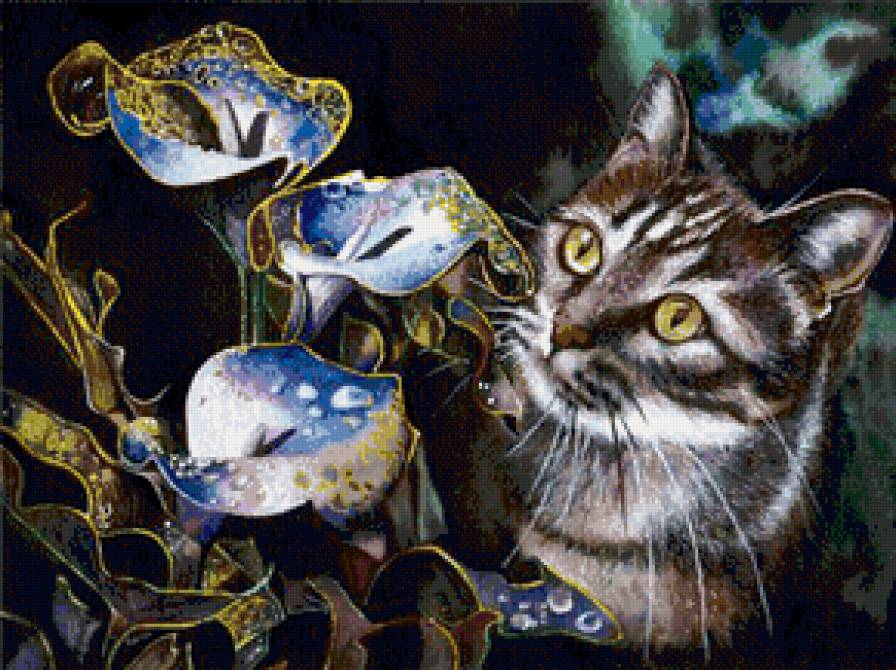 кошка - цветы, кошка, животные, кот - предпросмотр