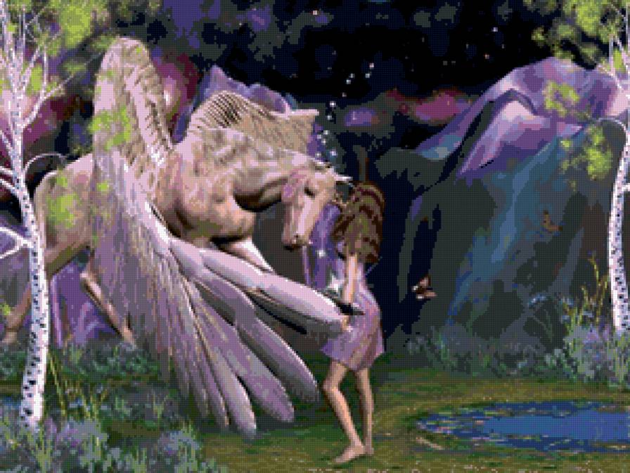 Пегас с девушкой - девушка, фэнтези, пегас - предпросмотр