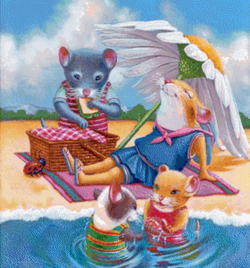 мышки на отдыхе - детям, детская, мышки, мыши, пляж, детское, семья - предпросмотр