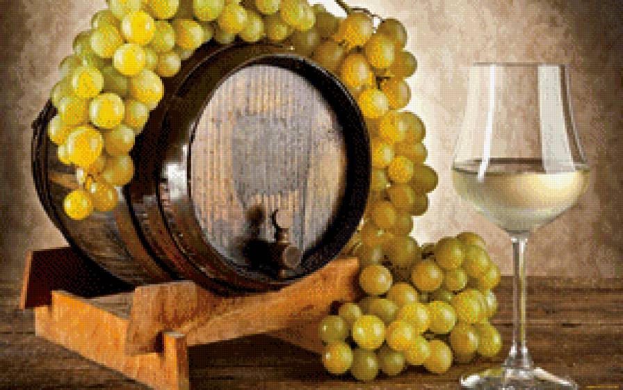 Бочонок вина - натюрморт, виноград, бокал - предпросмотр