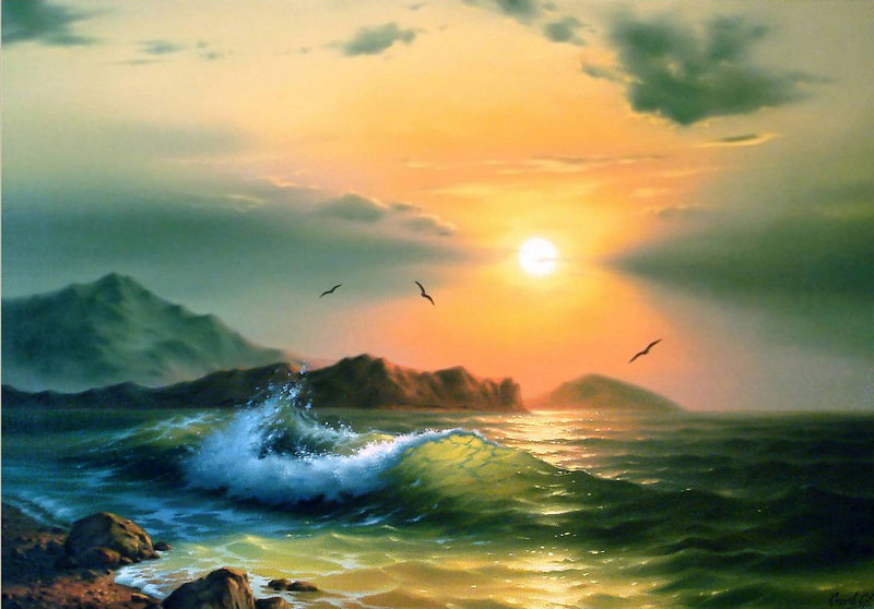 Морские пейзажи Сергея Стоева - волна, море, пейзаж, закат, картина - оригинал