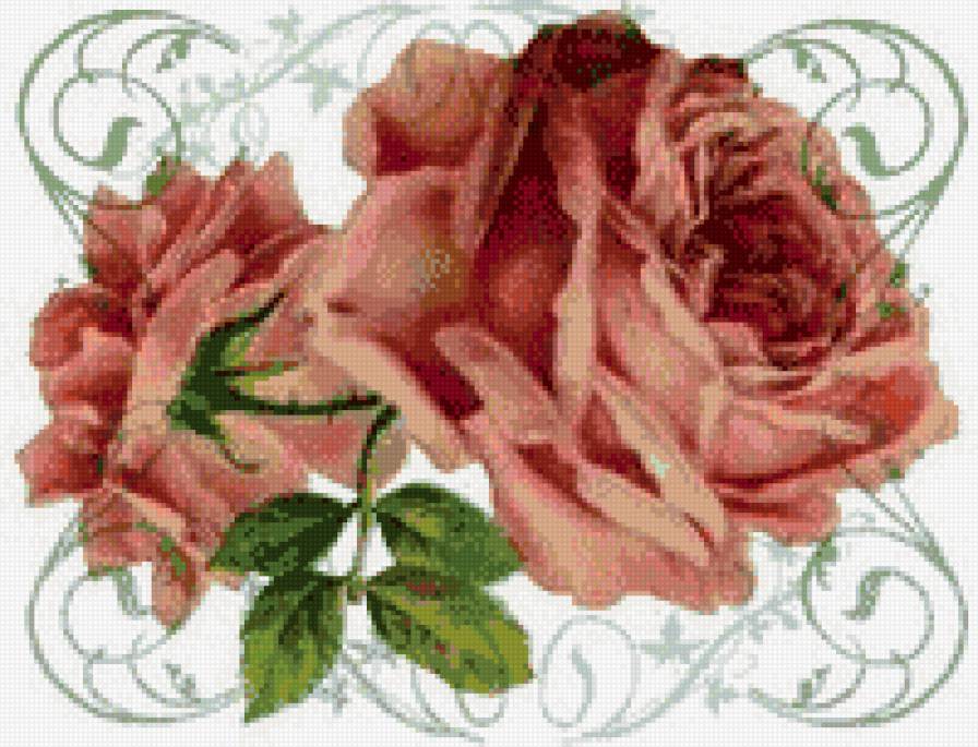 подушка (узор) - узор, на подушку, винтаж, розовая роза, подушка - предпросмотр
