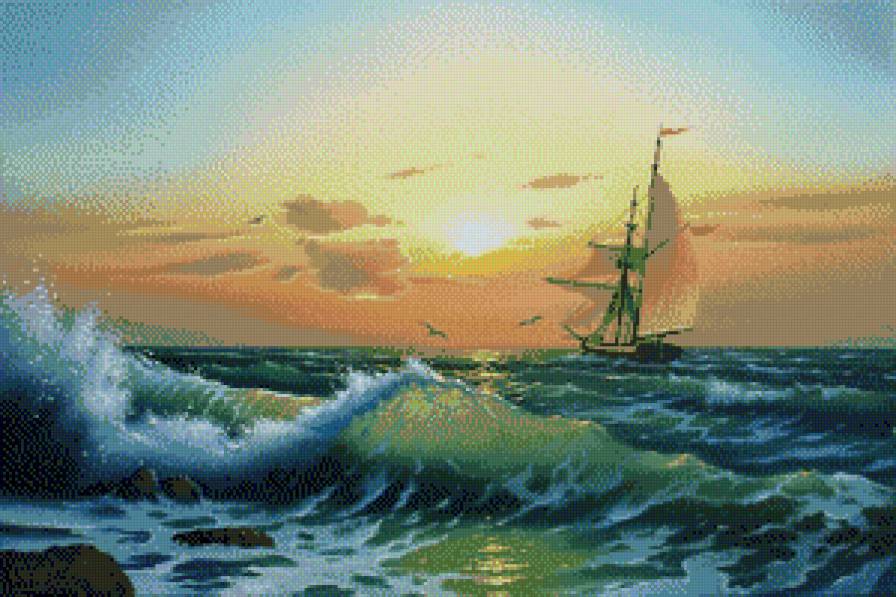 Морские пейзажи Сергея Стоева - пейзаж, картина, парусник, закат, море - предпросмотр