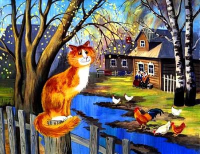 котейка - село, животные, коты, куры, курочки, кошки, кот, весна, птицы, деревня - оригинал