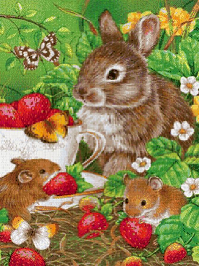 екартина - ягоды, зайцы, зайчик, кролики, мыши, зайчики, животные, мышки - предпросмотр