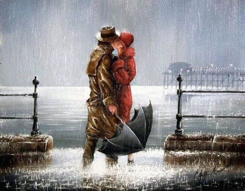 Двое под дождем - дождь, картина, пара, влюбленные - оригинал