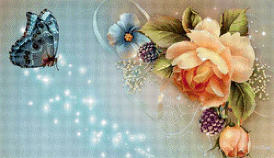 №768130 - розы, бабочка, цветы - предпросмотр