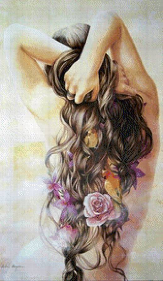 картина - девушка, цветы - предпросмотр