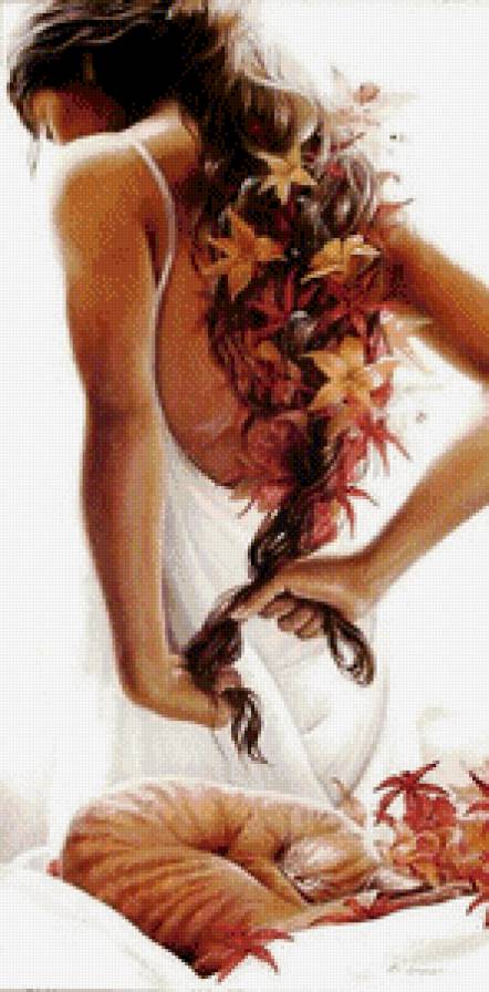 картина - цветы, девушка - предпросмотр