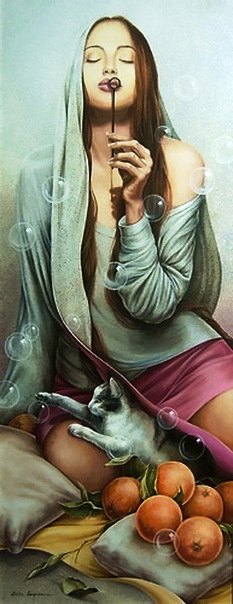 картина - кот, девушка, кошка - оригинал